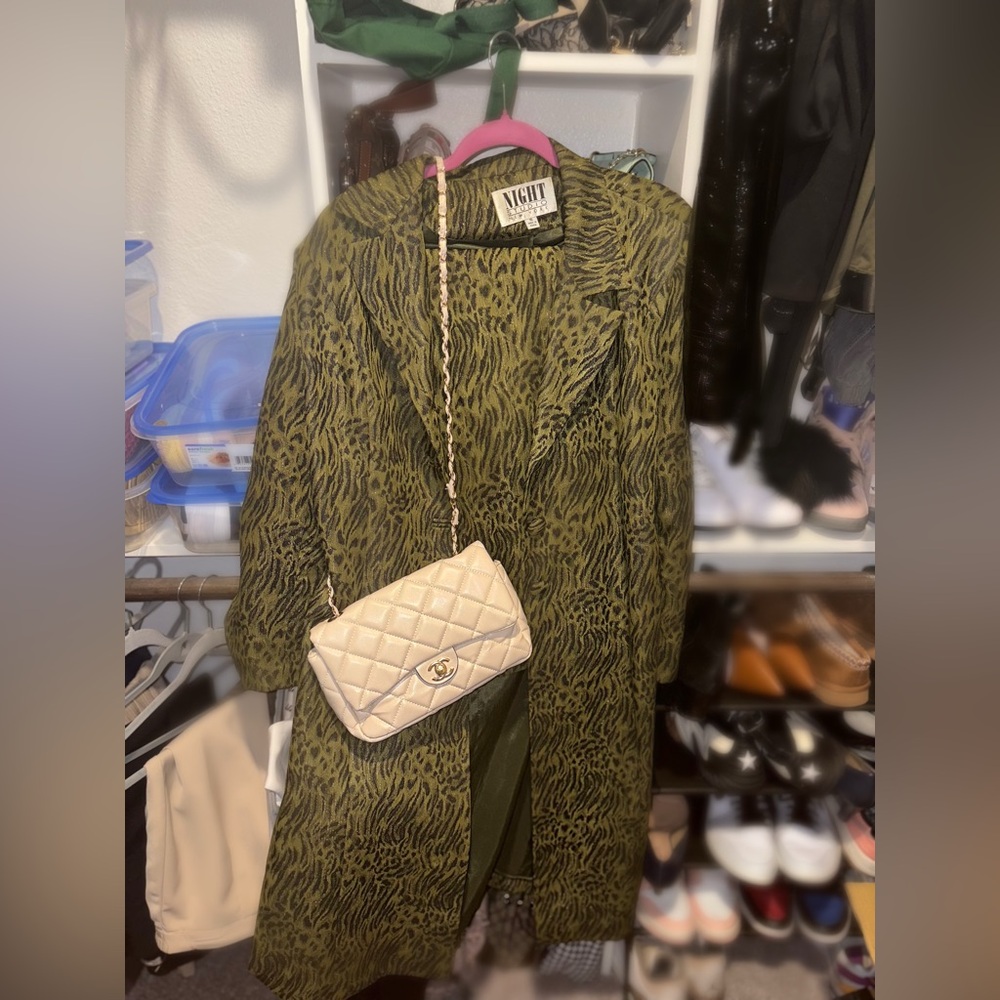 Vintage Night Studio Green Animal Print Longline Blazer Coat Skirt Set